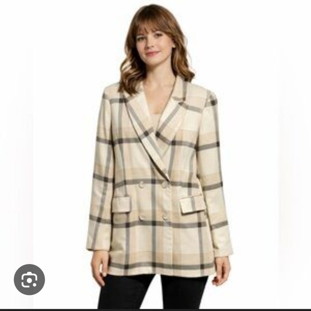 Maison D'Amélie Plaid Checked Blazer Jacket Lightweight Spring Long Medium